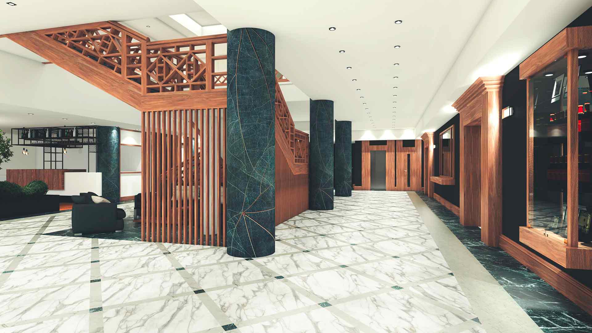 progetto interior design hall hotel oliveto lago di garda