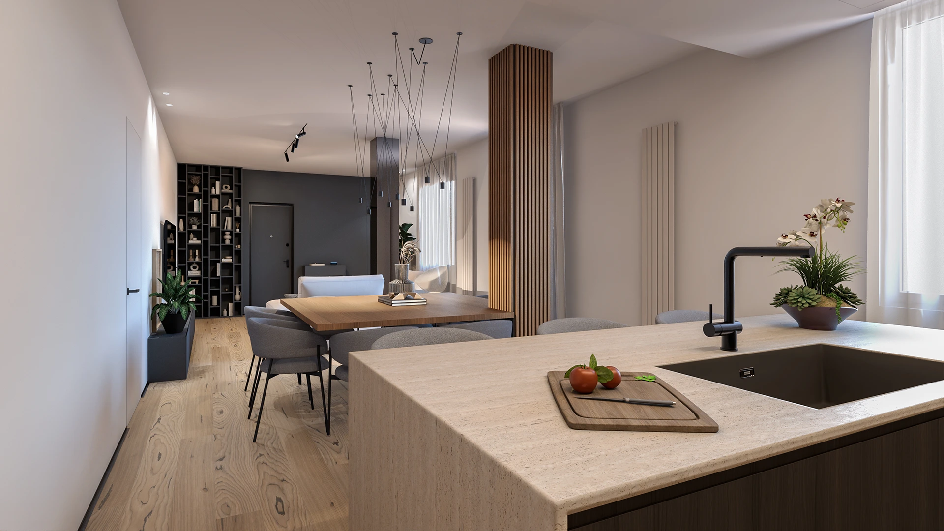 render progetto di ristrutturazione cucina di casa Galilei57 a Brescia
