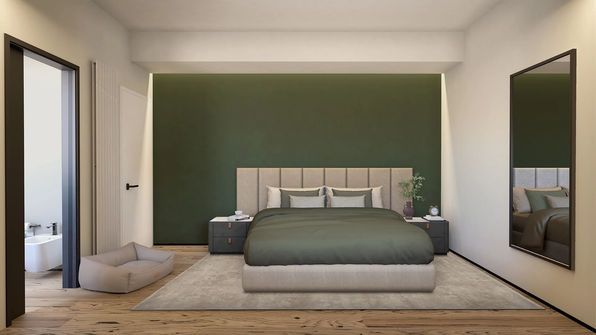 progetto render camera matrimoniale con parquet